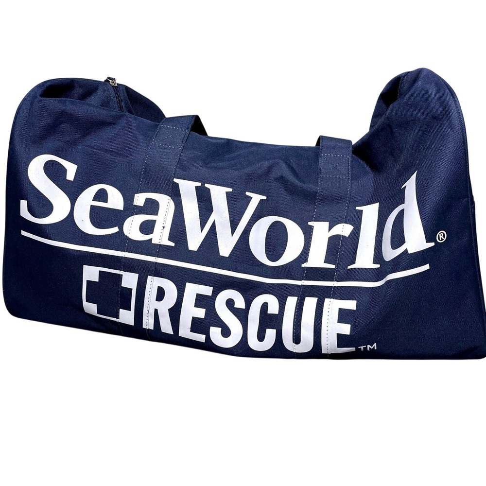 SeaWorld Rescue Duffle Bag Navy Blue Canvas Travel Gym Bag NWT Nautical Coastal